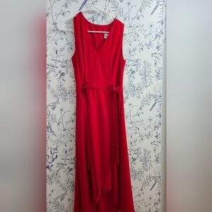 Joseph Ribkoff Red Sleeveless V-Neck Maxi Dress with Waist Tie